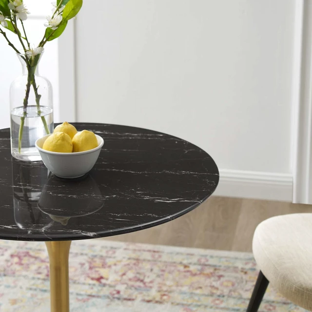 Alt view image 5 of 13 - Lippa 28" Artificial Marble Dining Table Gold Black