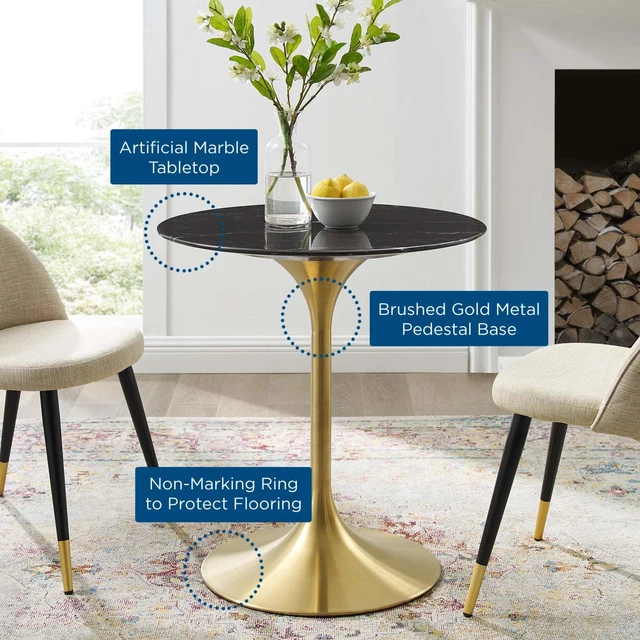 Alt view image 4 of 13 - Lippa 28" Artificial Marble Dining Table Gold Black
