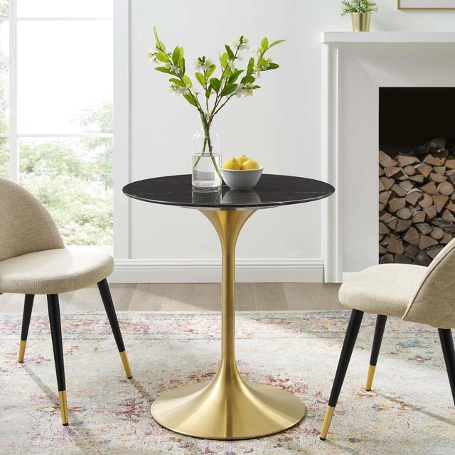 Alt view image 6 of 13 - Lippa 28" Artificial Marble Dining Table Gold Black