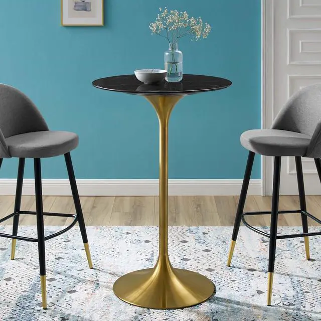 Alt view image 5 of 5 - Lippa 28" Artificial Marble Bar Table Gold Black