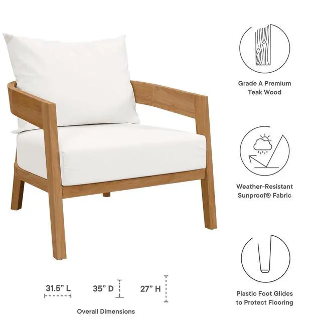 Alt view image 6 of 6 - Brisbane Teak Wood Outdoor Patio Armchair