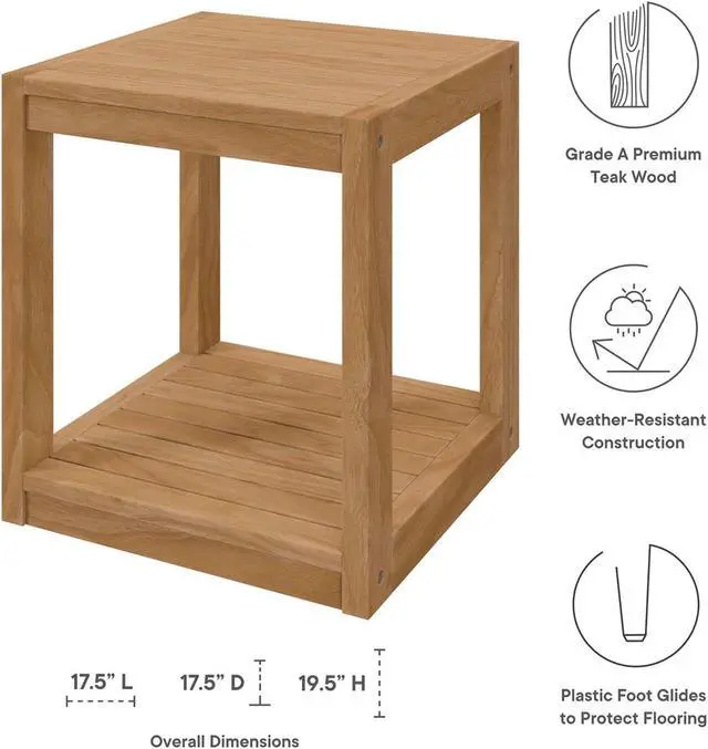 Alt view image 6 of 6 - Carlsbad Teak Wood Outdoor Patio Side Table