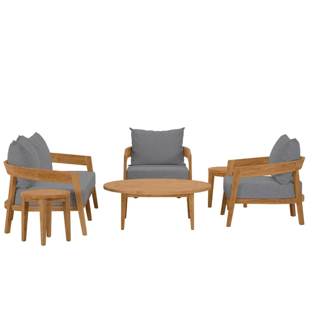Alt view image 2 of 13 - Brisbane 6-Piece Teak Wood Outdoor Patio Outdoor Patio Set