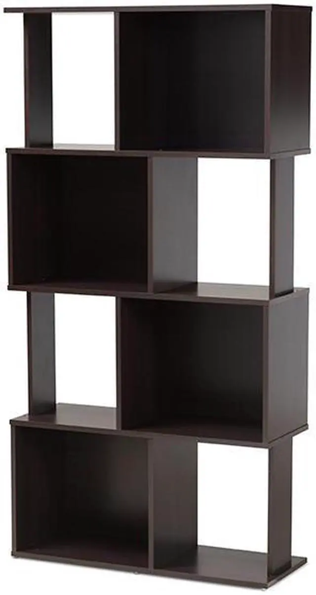 Main image of Baxton Studio Riva Modern and Contemporary Dark Brown Finished Geometric Wood Bookshelf