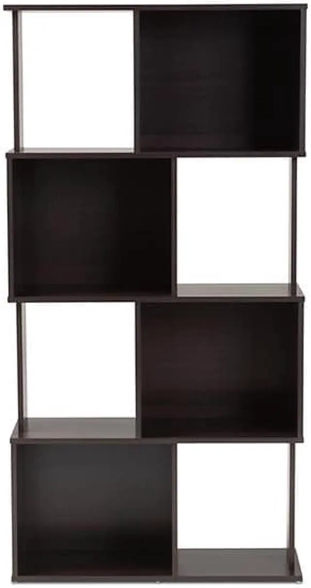 Alt view image 2 of 9 - Baxton Studio Riva Modern and Contemporary Dark Brown Finished Geometric Wood Bookshelf