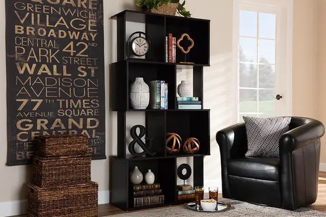 Alt view image 3 of 9 - Baxton Studio Riva Modern and Contemporary Dark Brown Finished Geometric Wood Bookshelf