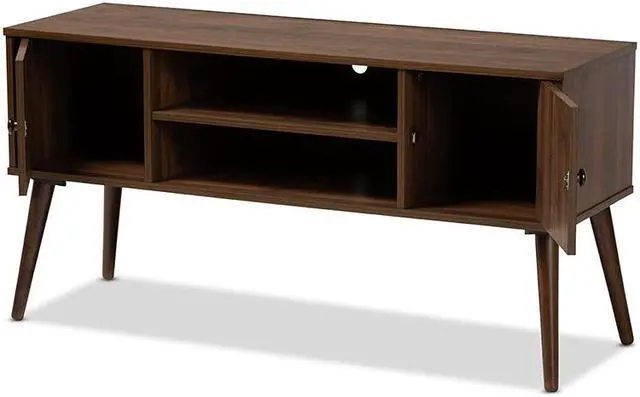 Alt view image 2 of 10 - Baxton Studio Alard Mid-Century Modern Walnut Brown Finished 2-Door Wood TV Stand