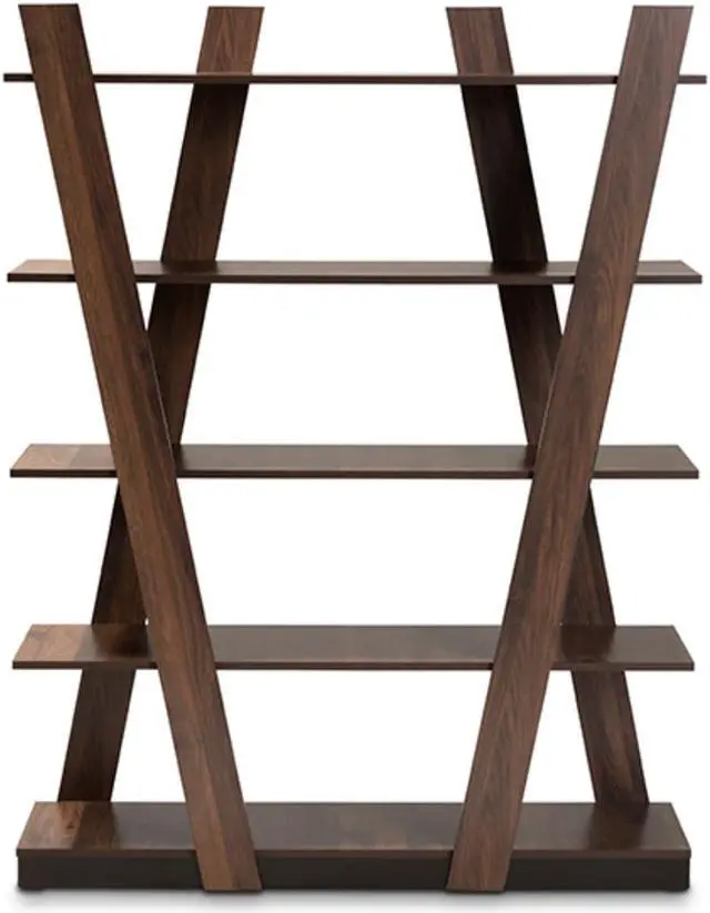 Alt view image 2 of 19 - Baxton Studio Michio Modern and Contemporary Walnut Brown Finished 5-Tier Wood Geometric Living Room Display Shelf