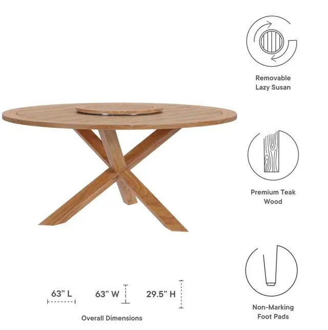 Alt view image 3 of 5 - Wellspring 63" Outdoor Patio Teak Wood Dining Table