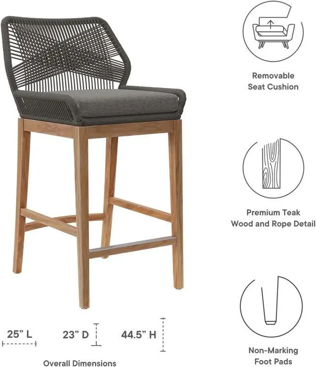 Alt view image 4 of 6 - Wellspring Outdoor Patio Teak Wood Bar Stool