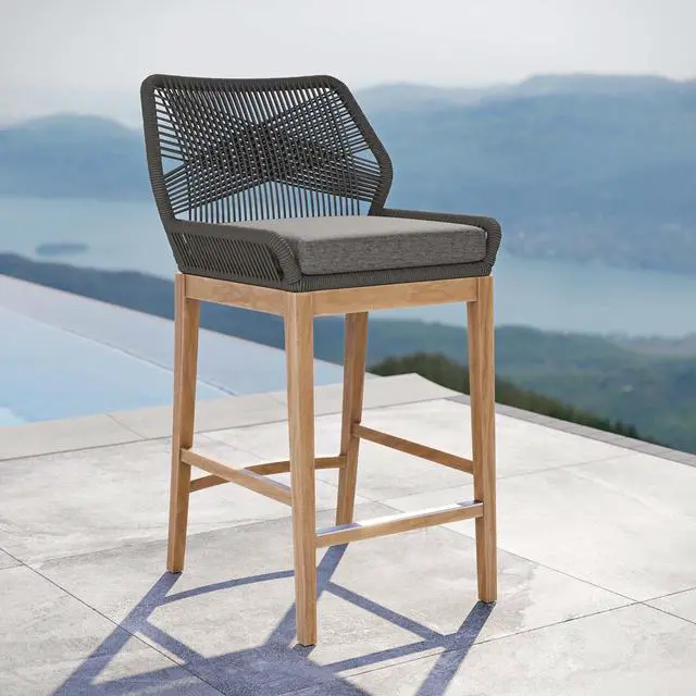 Alt view image 6 of 6 - Wellspring Outdoor Patio Teak Wood Bar Stool