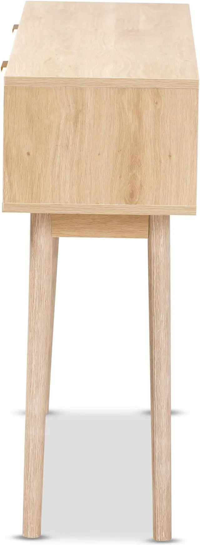 Alt view image 4 of 13 - Baxton Studio Baird Mid-Century Modern Light Oak Brown Finished Wood and Rattan 2-Drawer Console Table