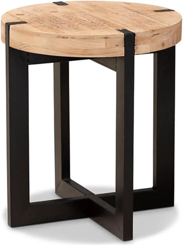 Main image of Baxton Studio Horace Rustic and Industrial Natural Brown Finished Wood and Black Finished Metal End Table