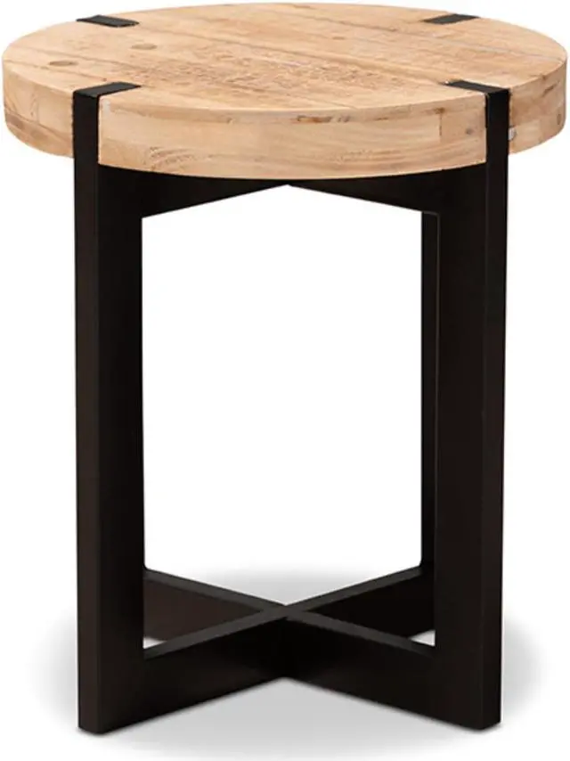 Alt view image 2 of 12 - Baxton Studio Horace Rustic and Industrial Natural Brown Finished Wood and Black Finished Metal End Table