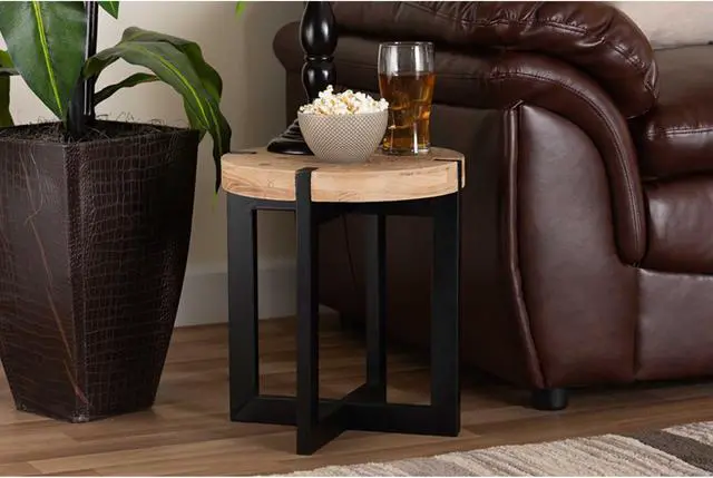 Alt view image 4 of 12 - Baxton Studio Horace Rustic and Industrial Natural Brown Finished Wood and Black Finished Metal End Table
