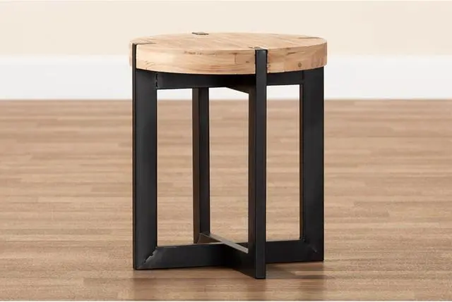 Alt view image 5 of 12 - Baxton Studio Horace Rustic and Industrial Natural Brown Finished Wood and Black Finished Metal End Table