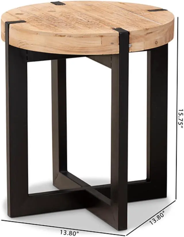 Alt view image 6 of 12 - Baxton Studio Horace Rustic and Industrial Natural Brown Finished Wood and Black Finished Metal End Table