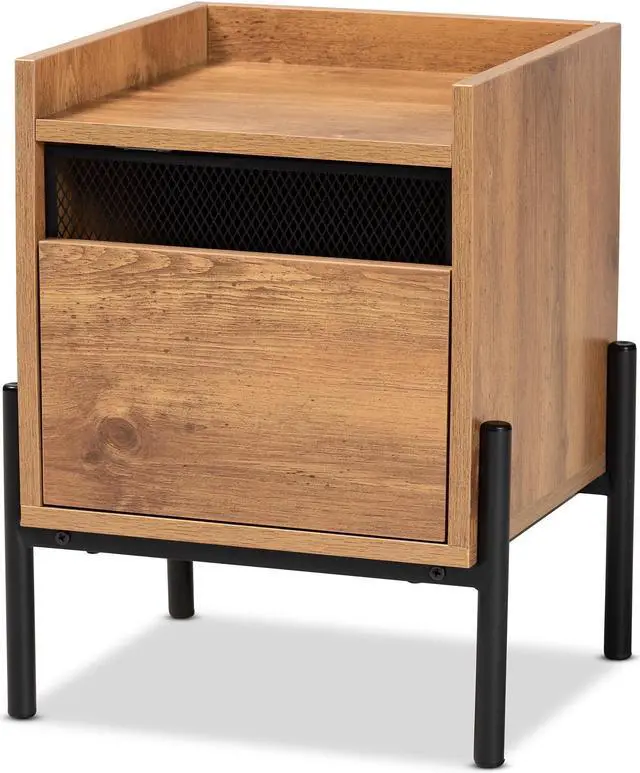 Main image of Baxton Studio Tasman Modern and Contemporary Industrial Natural Brown Finished Wood and Black Metal End Table