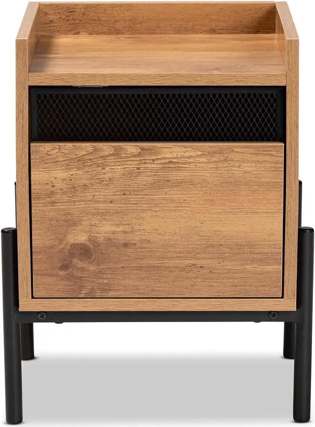 Alt view image 3 of 20 - Baxton Studio Tasman Modern and Contemporary Industrial Natural Brown Finished Wood and Black Metal End Table