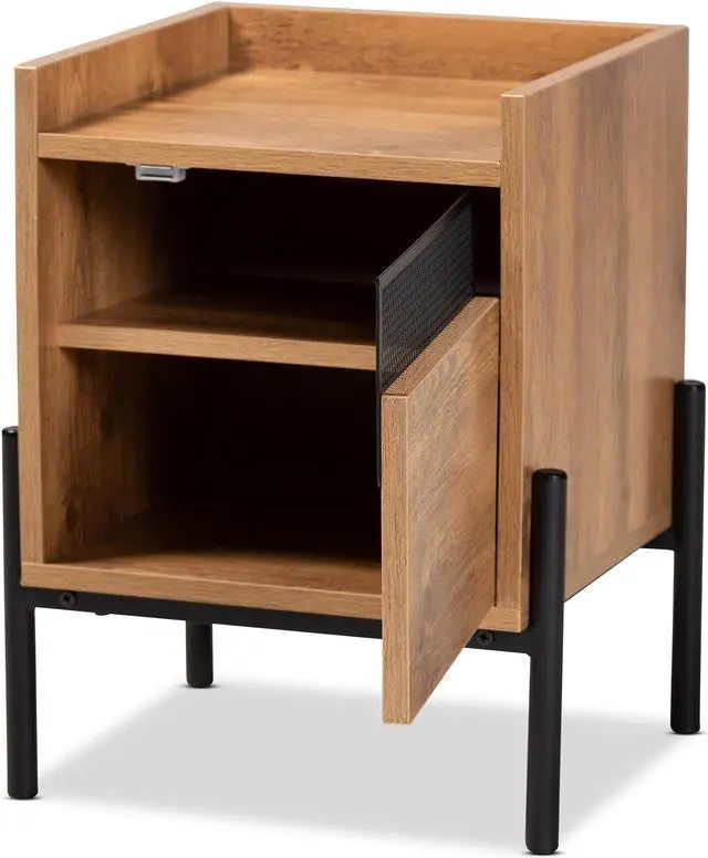 Alt view image 2 of 20 - Baxton Studio Tasman Modern and Contemporary Industrial Natural Brown Finished Wood and Black Metal End Table