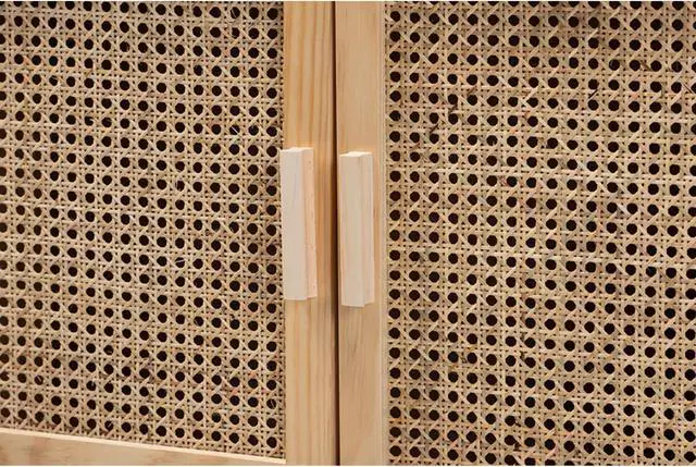 Alt view image 5 of 13 - Baxton Studio Maclean Mid-Century Modern Rattan and Natural Brown Finished Wood 2-Door Sideboard Buffet