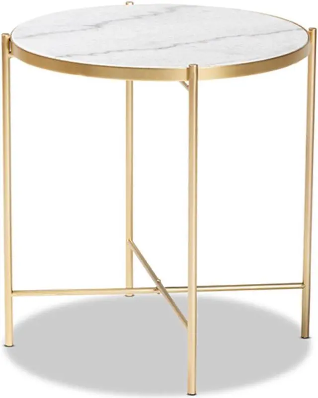 Main image of Baxton Studio Maddock Modern and Contemporary Gold Finished Metal End Table with Marble Tabletop