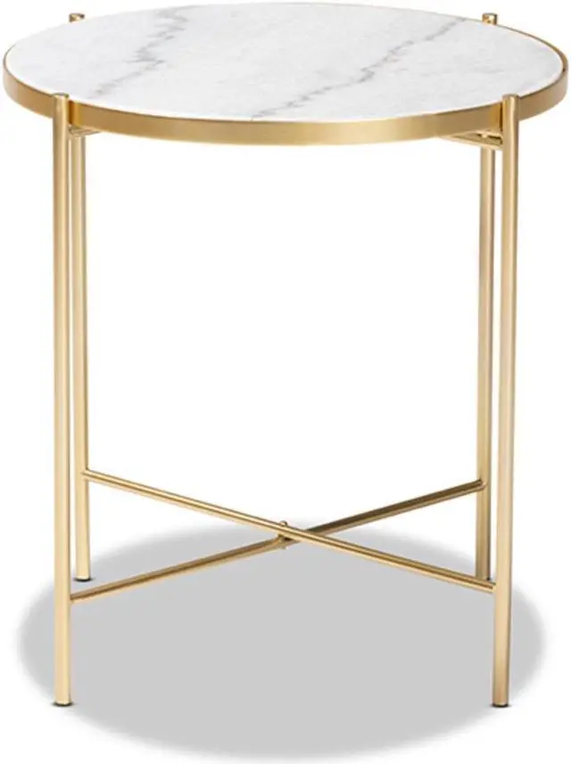 Alt view image 2 of 12 - Baxton Studio Maddock Modern and Contemporary Gold Finished Metal End Table with Marble Tabletop