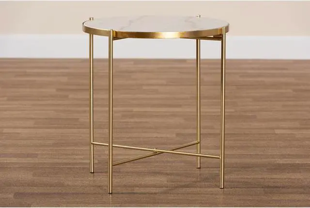 Alt view image 6 of 12 - Baxton Studio Maddock Modern and Contemporary Gold Finished Metal End Table with Marble Tabletop