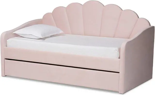 Main image of Baxton Studio Timila Modern and Contemporary Light Pink Velvet Fabric Upholstered Twin Size Daybed with Trundle