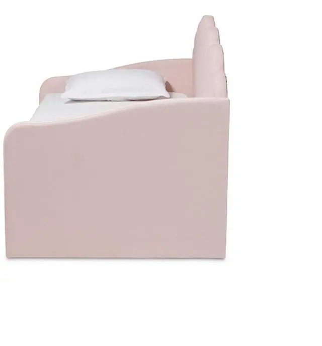 Alt view image 3 of 10 - Baxton Studio Timila Modern and Contemporary Light Pink Velvet Fabric Upholstered Twin Size Daybed with Trundle