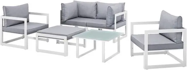 Main image of Fortuna 6 Piece Outdoor Patio Sectional Sofa Set - White Gray