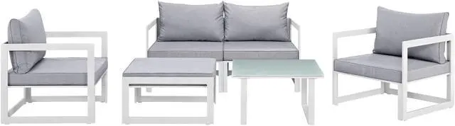 Alt view image 2 of 6 - Fortuna 6 Piece Outdoor Patio Sectional Sofa Set - White Gray