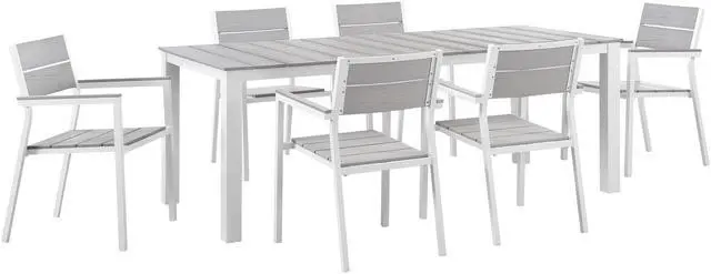 Main image of Maine 7 Piece Outdoor Patio Dining Set - White Light Gray