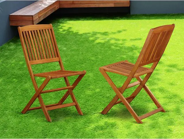 Alt view image 2 of 4 - Set of 2 Chairs BCMCWNA Solid Acacia Wooden Patio folding side Chair -Set of two