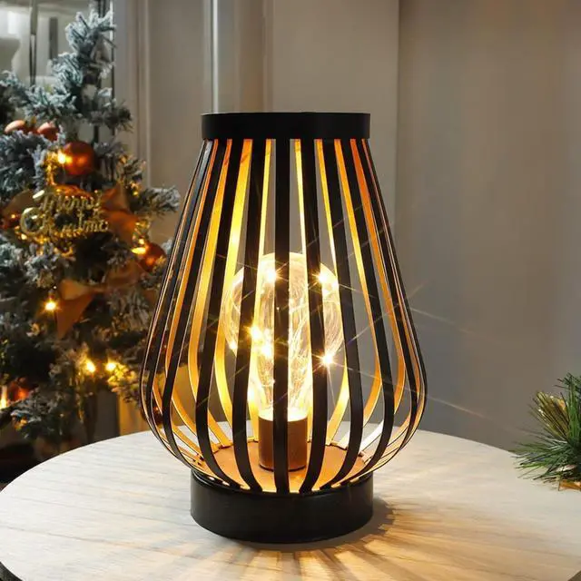 Alt view image 7 of 9 - JHY DESIGN Metal Cage LED Lantern Battery Powered 8.7inch Cordless Accent Light with LED Edsion Style Bulb Great for Weddings Parties Patio Events for Indoors Outdoors