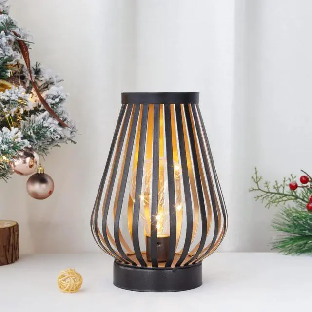 Alt view image 8 of 9 - JHY DESIGN Metal Cage LED Lantern Battery Powered 8.7inch Cordless Accent Light with LED Edsion Style Bulb Great for Weddings Parties Patio Events for Indoors Outdoors