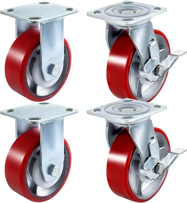 Main image of VEVOR 6" X 2" Polyurethane Casters 2 Rigi 2 Swivel No Marking Flexibly 360swivel