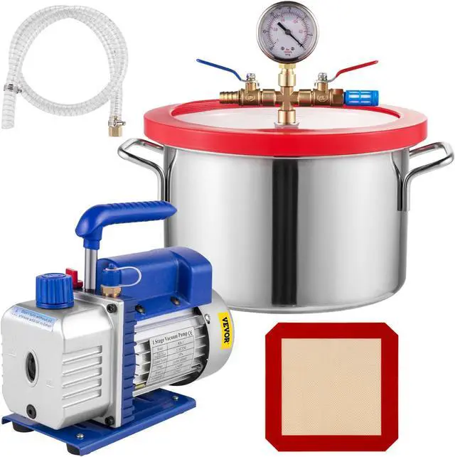 Main image of VEVOR 2.5cfm Vacuum Pump 1.5 Gallon Vacuum Chamber 5pa Tool Degassing Silicone
