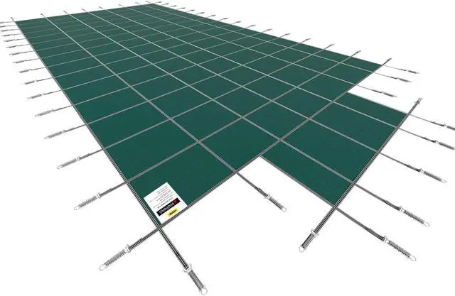 Alt view image 9 of 16 - VEVOR Pool Safety Cover Fits 20x40ft Rectangle Inground Safety Pool Cover Green Mesh with 4x8ft Center End Steps Solid Pool Safety Cover for Swimming Pool Winter Safety Cover