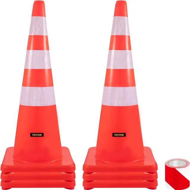 Main image of VEVOR Safety Cones Traffic Cones 6 X 36" Orange Reflective Collars Road Cones