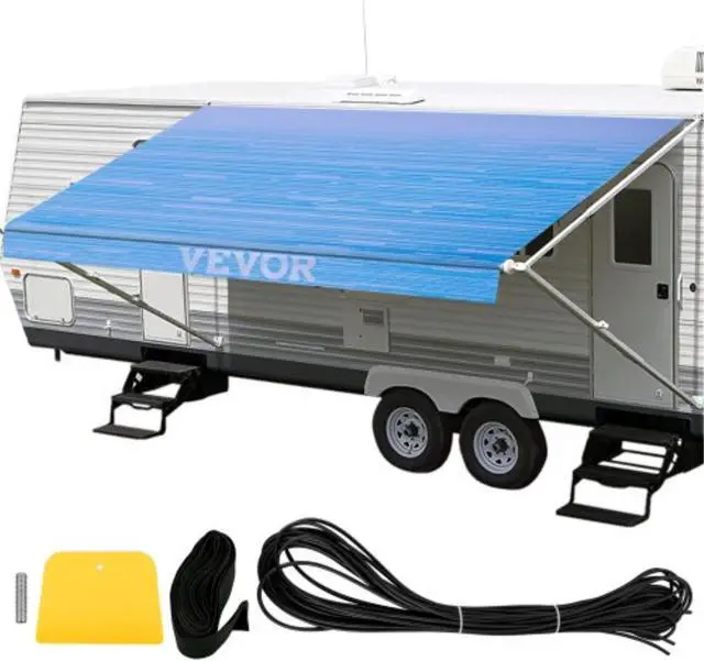 Main image of VEVOR RV Awning 17' Camper Awning Fabric, Trailer Awning Canopy Patio Camping Car Awning, Durable 15oz Vinyl Roller Tube for RV, Van, SUV, Patio Awning Replacement Ocean Blue Fade