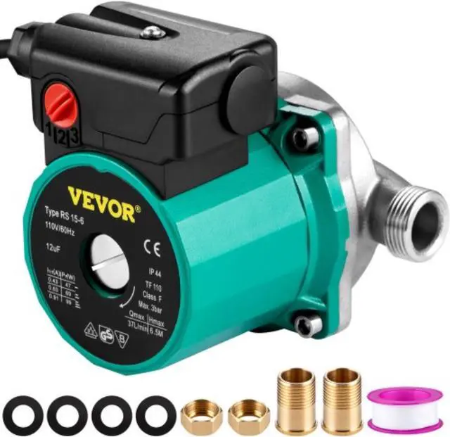 Main image of VEVOR Hot Water Recirculating Pump, 93W 110V Water Circulator Pump, Automatic Start Circulating Pump NPT 3/4" w/Brass Fittings, Stainless Steel Head, 3 Speed Control for Electric Water Heater System