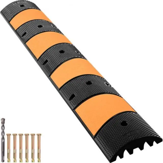 Main image of VEVOR Rubber Speed Bump, 1 Pack 2 Channel Speed Bump Hump, 72.8" Long Modular Speed Bump Rated 22000 LBS Load Capacity, 72.8 x 12.2 x 2.2 Garage Speed Bump for Asphalt Concrete Gravel Driveway-6 FT