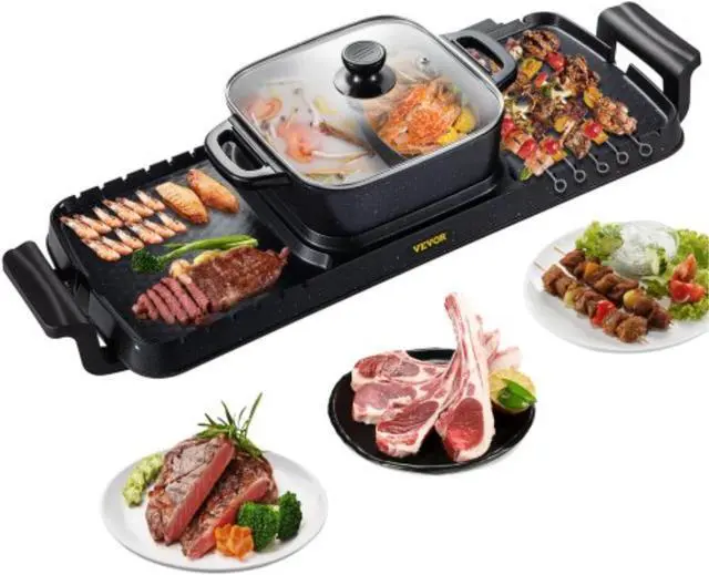 Main image of VEVOR 2 in 1 Electric Grill and Hot Pot, 2400W BBQ Pan Grill and Hot Pot, Multifunctional Teppanyaki Grill Pot with Dual Temp Control, Smokeless Hot Pot Grill with Nonstick Coating for 1-8 People