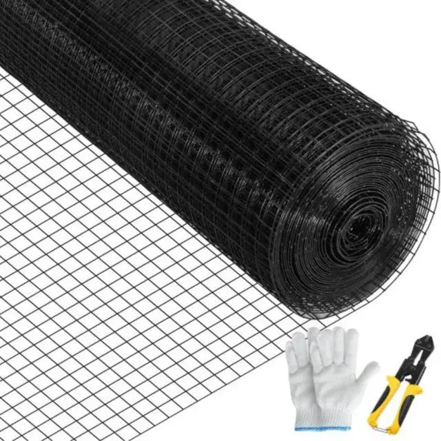 Main image of VEVOR Hardware Cloth, 24" x 100' & 1"x1" Mesh Size, Galvanized Steel Vinyl Coated 16 Gauge Chicken Wire Fencing w/A Cutting Plier & A Pair of Fabric Gloves, for Garden Fencing & Pet Enclosures, Black