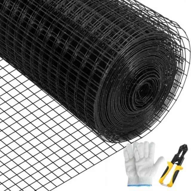 Main image of VEVOR Hardware Cloth, 36" x 50' & 1"x1" Mesh Size, Galvanized Steel Vinyl Coated 16 Gauge Chicken Wire Fencing w/A Cutting Plier & A Pair of Fabric Gloves, for Garden Fencing & Pet Enclosures, Black