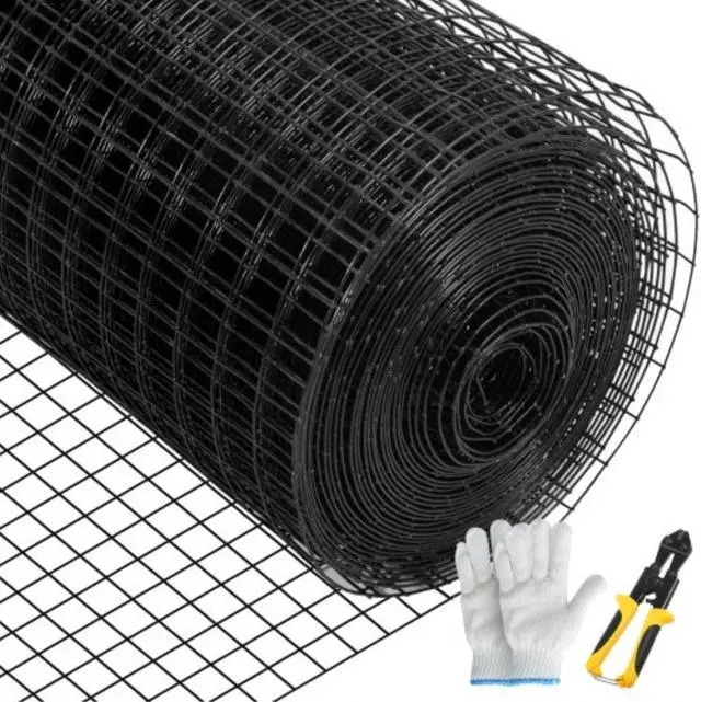 Main image of VEVOR Hardware Cloth, 48" x 50' & 1"x1" Mesh Size, Galvanized Steel Vinyl Coated 16 Gauge Chicken Wire Fencing w/A Cutting Plier & A Pair of Fabric Gloves, for Garden Fencing & Pet Enclosures, Black