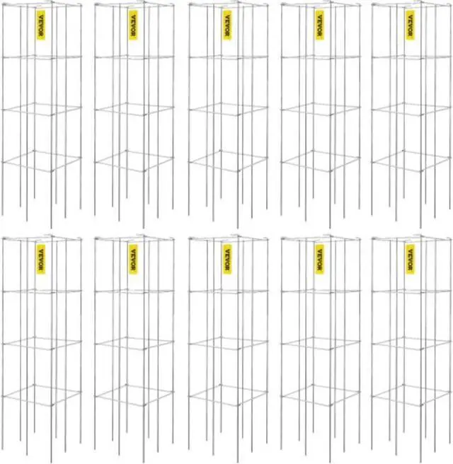 Main image of VEVOR Tomato Cages, 11.8" x 11.8" x 46.1", 10 Packs Square Plant Support Cages, Silver PVC-Coated Steel Tomato Towers for Climbing Vegetables, Plants, Flowers, Fruits