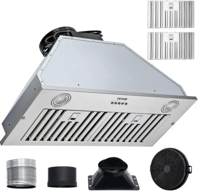 Main image of VEVOR Insert Range Hood, 800CFM 3-Speed, 30 Inch Stainless Steel Built-in Kitchen Vent with Push Button Control LED Lights Baffle Filters, Ducted/Ductless Convertible, ETL Listed