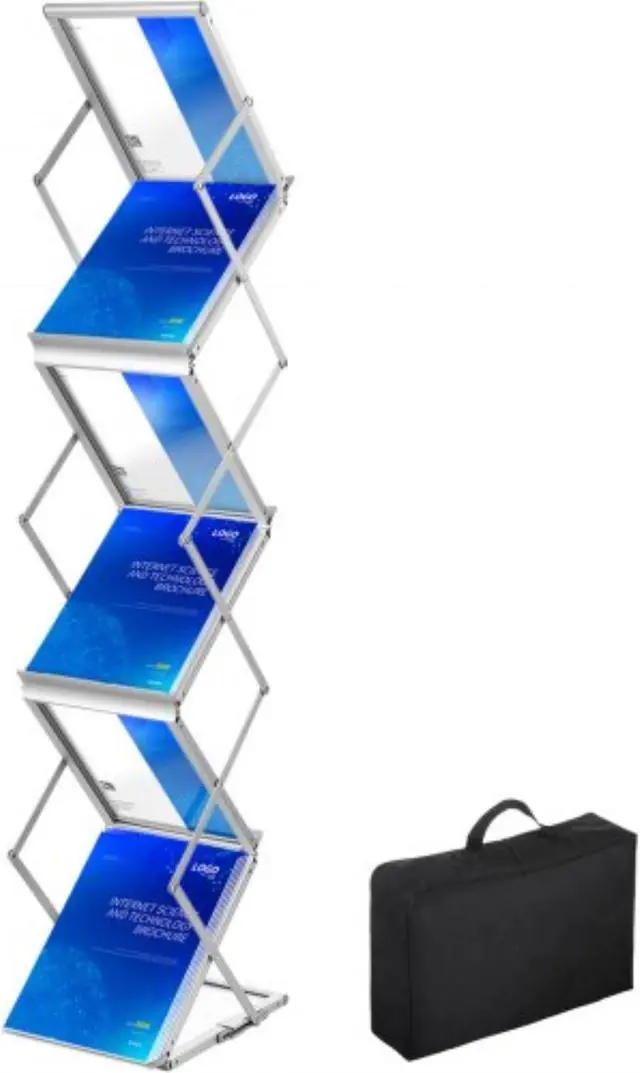 Main image of VEVOR Literature Rack, 6 Pockets, Pop up Aluminum Magazine Rack, Lightweight Catalog Holder Stand w/Carrying Bag for Living Room, Hotel, Trade Show, Exhibition, Office